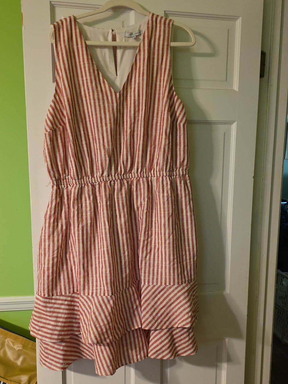 julia jordan Red and White Striped Sleeveless V-Neck Dress